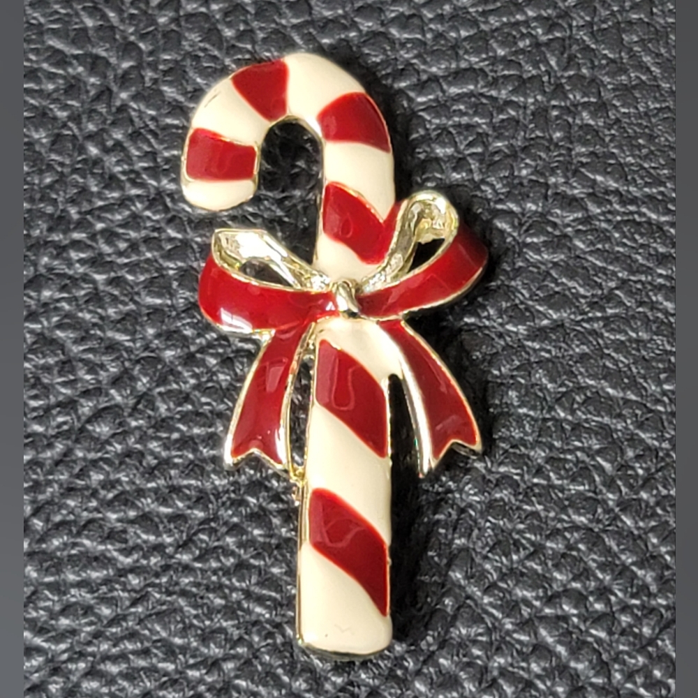 Vintage Enamel & Gold Candy Cane Brooch - Vintage, Estate
